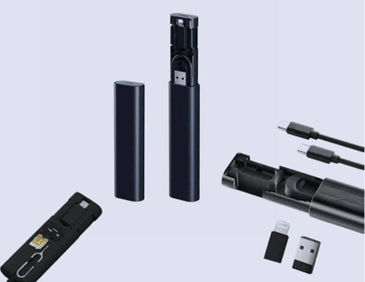 Multicable 5 in 1 3A Fast Charge USB Cable With Sim Card Storage Stick