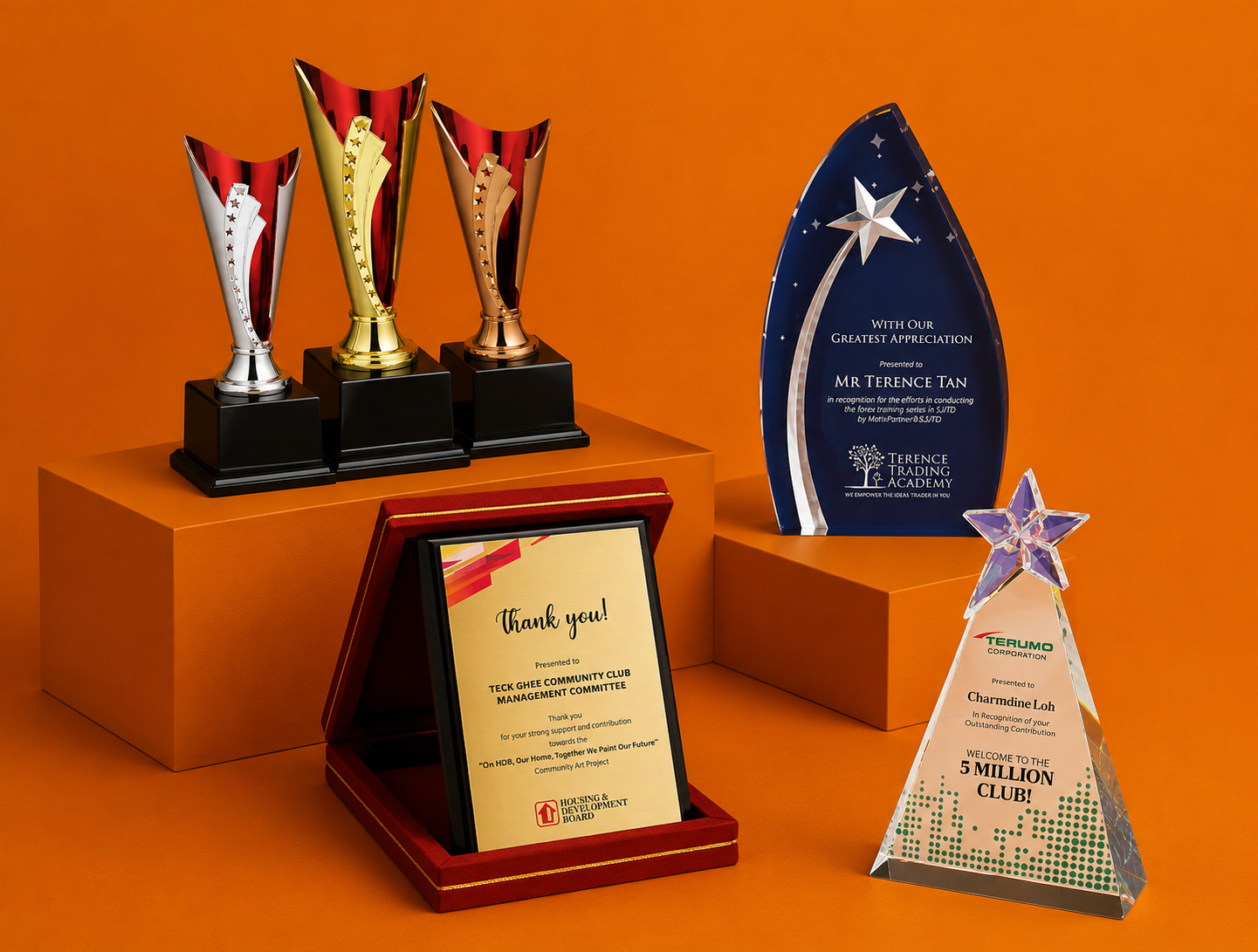 work plaque acrylic trophy medal crystal singapore