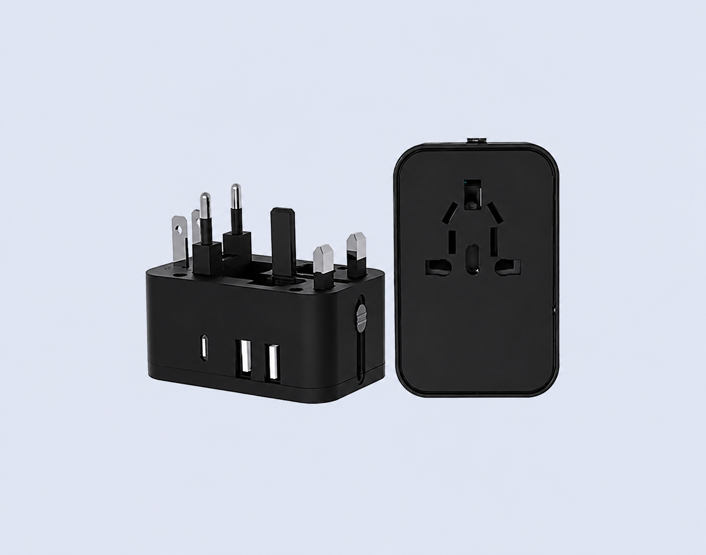 Code : DSMC801 Travel Adaptor 2 USB Port - 1 Type-C Port - 3.0A Build in Safety Shutters Compatible (US,UK, EU, AUS)