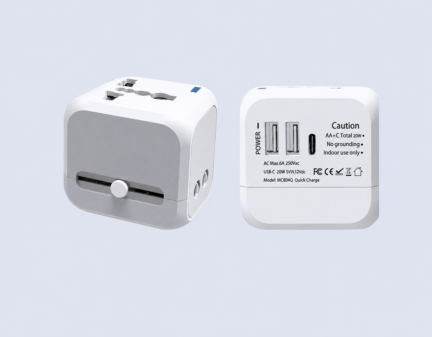 Code : DSMC804Q Travel Adaptor 2 USB Port (QC3.0) + 1 Type-C Port (PD20W) Quick Charge