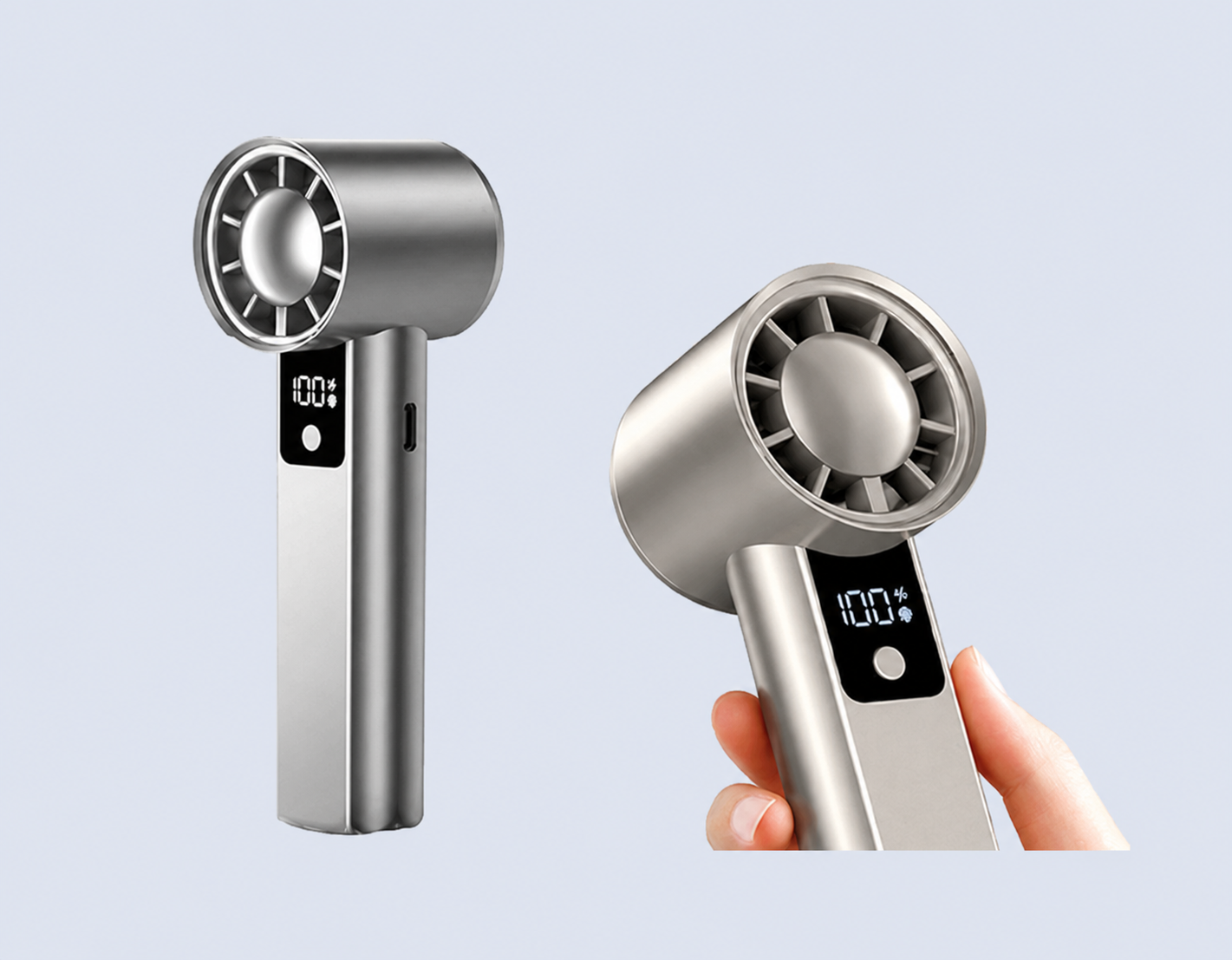 Code : DSFN24T Typhoon Wind Handheld Mini Turbo Fan 5 Speed Gear - 2000mAh Long Lasting Smart Digital Display