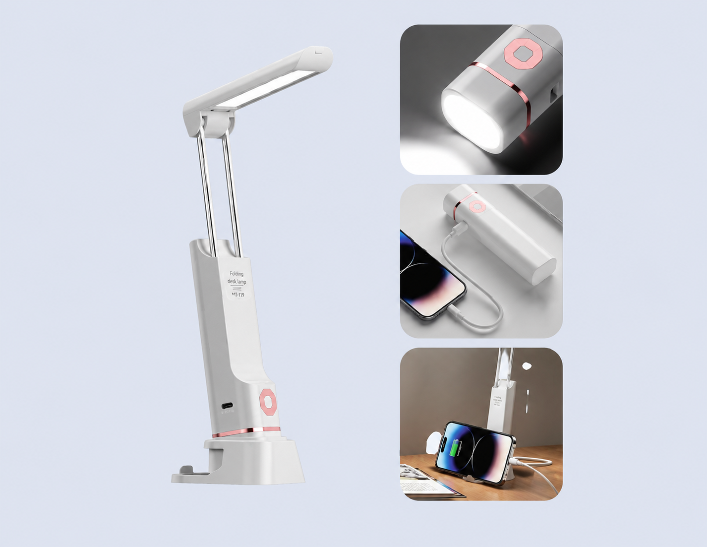 Code : DSLED08 Super Bright LED Torch & Table Lamp With 3000mAh Powerbank And Mobile Phone Stand Base 3 Mode Brightness