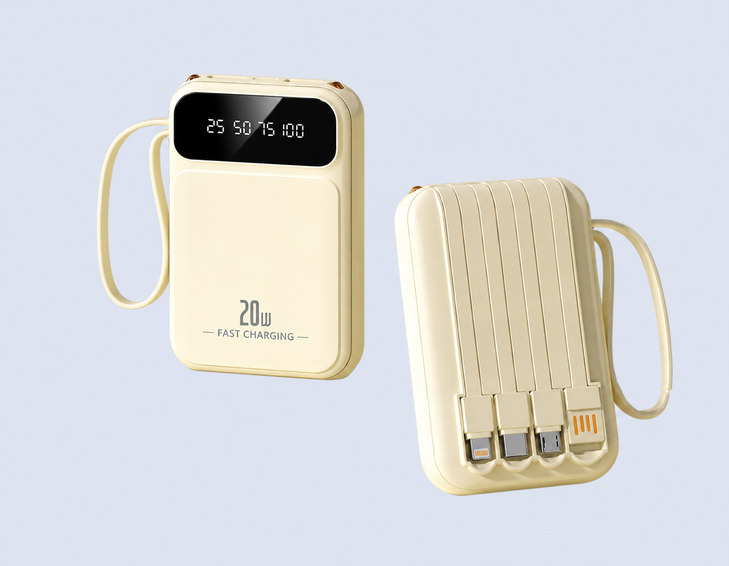 Code : DSF-217 Powerbank 10000mAh 4 x Detachable Cable + 2 x USB Port 2.1A Fast Charge - 2 x LED Torch Light Vibrant & Compact Size