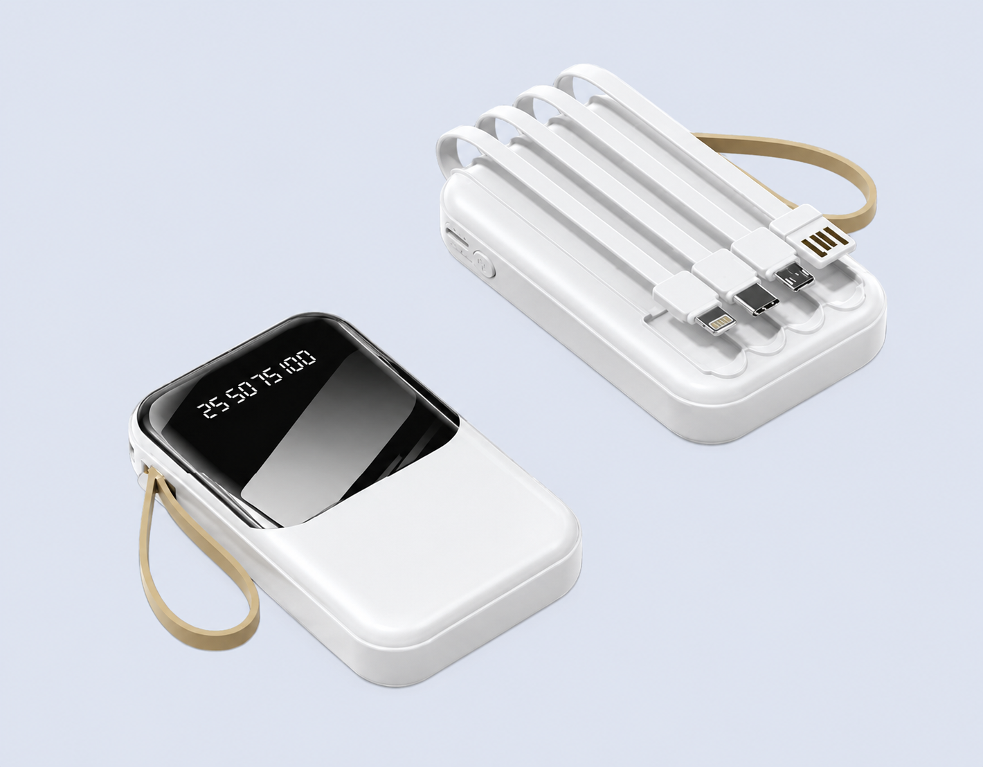 Code : DSF-219 Powerbank 10000mAh 4 x Detachable Cable + 1 x USB Port 2.1A Fast Charge - 2 x LED Torch Light Vibrant & Compact Size