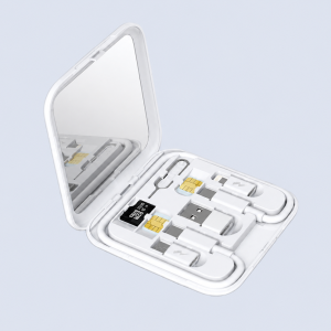 Code : DSCC21B Multicable 6 in 1 Quick Charge cable with Storage Box & Mirror. PD-Type-C to Type-C = 22.5W USB-A to Type-C, Micro, Lightning 3.0A