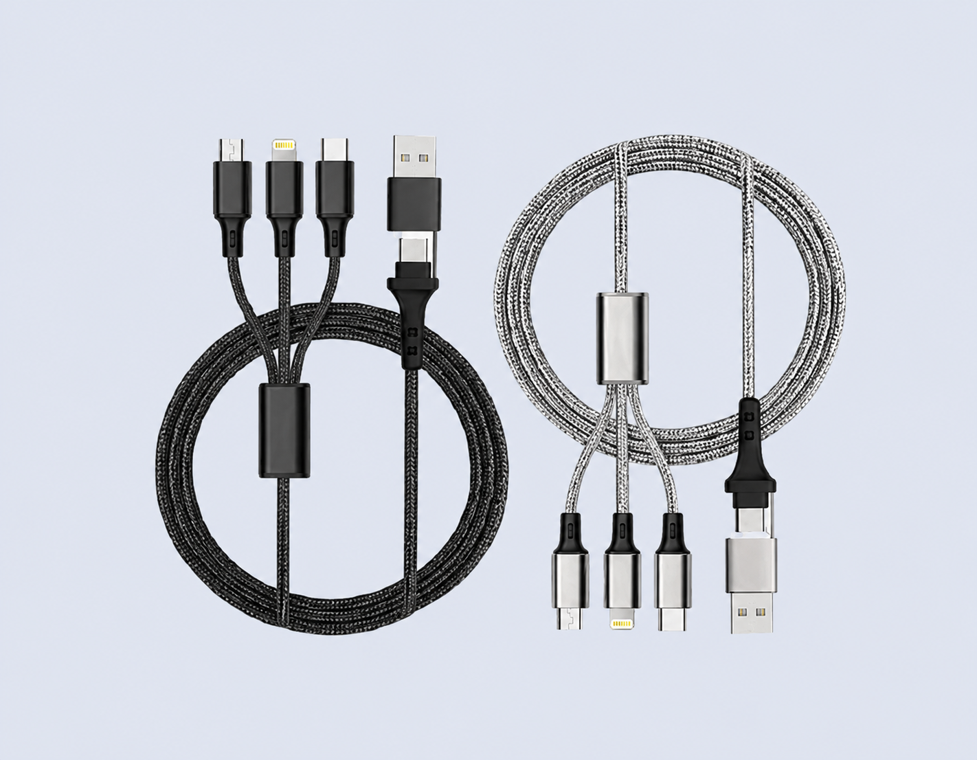 Code : DSCC42C Multicable -3 in 2 Fast Charging Cable 3.0A Fast Charge. Input : USB-A & USB-C Output : Micro, Type-C, Lightning