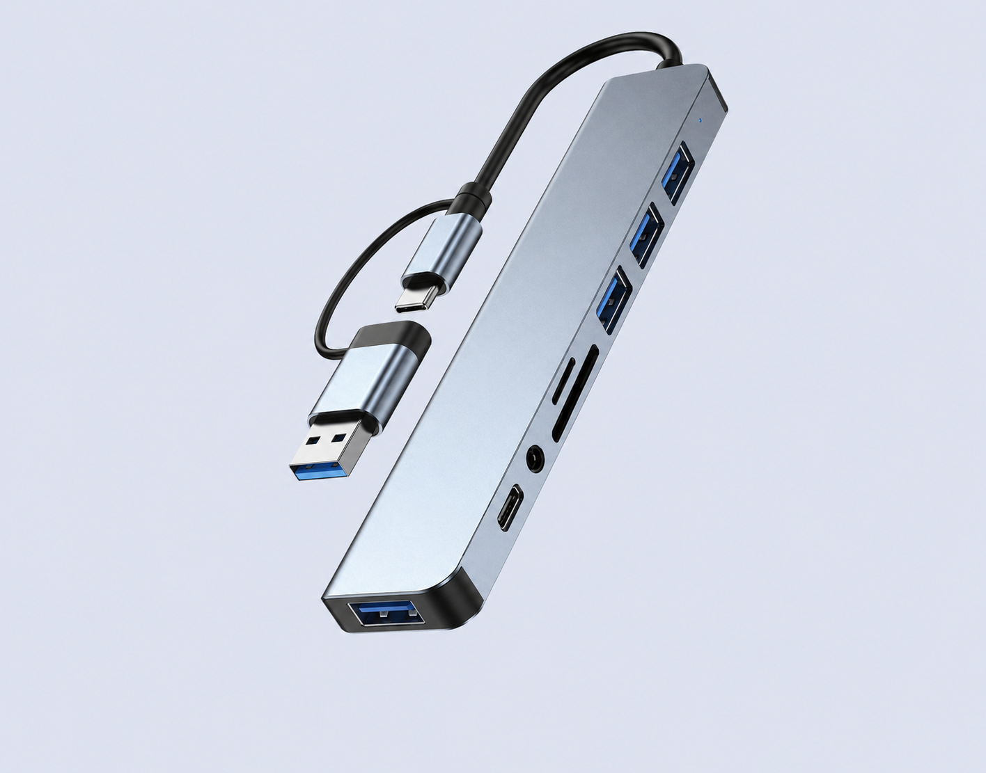 Code : DSHUB08 3 x USB2.0 Port 1 x USB-C Port + 1 x USB3.0 Port +1 x Micro SD Port + 1 x SD Card Port + 1 x 3.5mm Jack Port, High Speed Data Transfer Input : USB-A + USB-C Connector Connect 8 USB Devices At Same Time